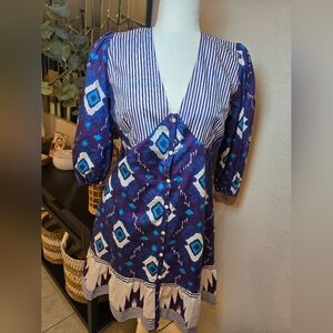 Garrie B Multi Puff Sleeve Button-Up Mini Dress